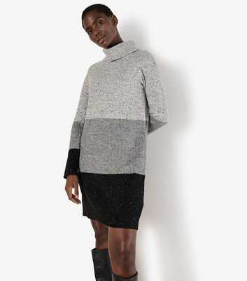 Apricot Grey Colour Block Marl Knitted Dress