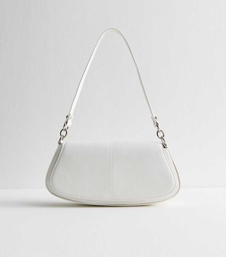White Patent Faux Leather Curved Shoulder Bag