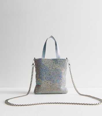 Silver Rhinestone Embellished Mini Tote