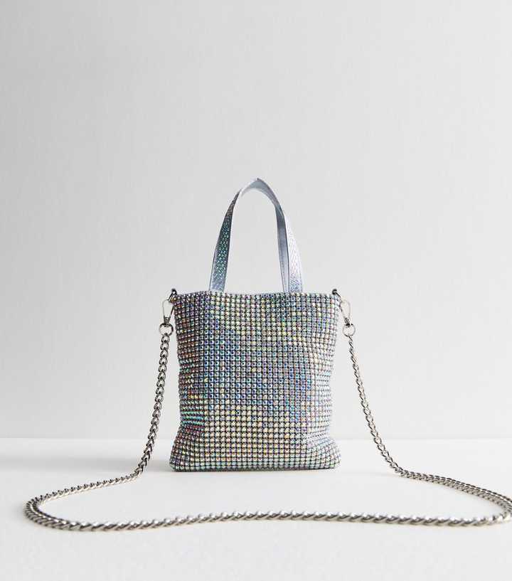 Silver Rhinestone Embellished Mini Tote