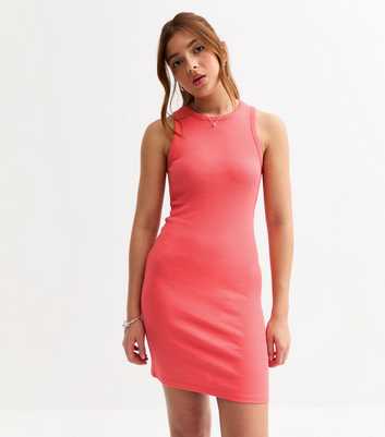 Girls Coral Ribbed Racerback Dress