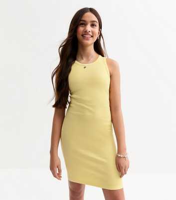 Girls Yellow Ribbed Racerback Dress