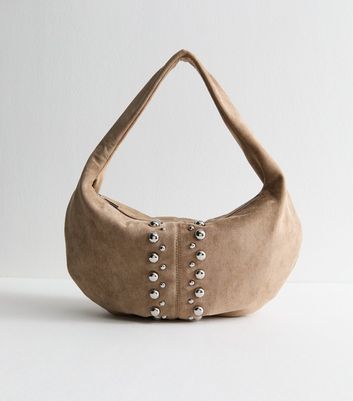 Stone Faux Suede Studded Shoulder Bag | New Look