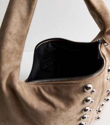 Stone Faux Suede Studded Shoulder Bag | New Look