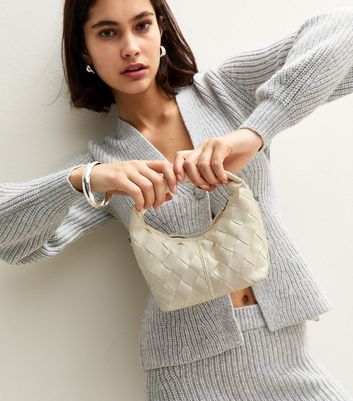 ショルダーバッグ・ポシェット Edge Weaving Shoulder Bag - Off White - Leather - Beige Off White Faux Leather Woven Crossbody Bag | New Look