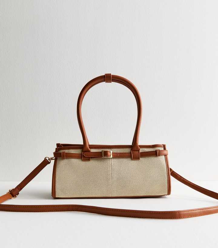Cream Contrast Trim Canvas Tote Bag