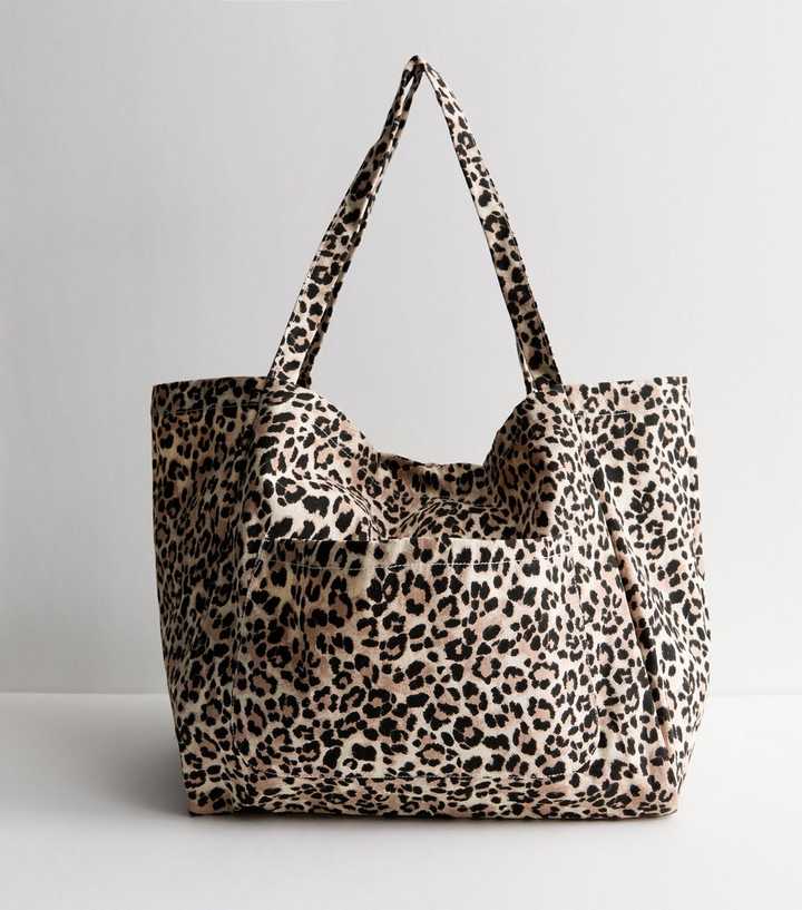Brown Leopard Print Slouchy Tote Bag