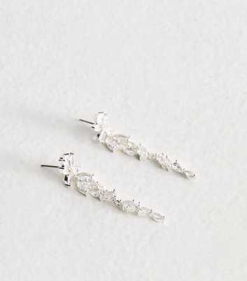 Gold Tone Cubic Zirconia Leaf Tassel Drop Earrings