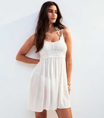 White Crochet Mini Dress