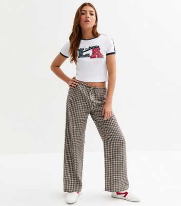 Girls Brown Check Print Trousers