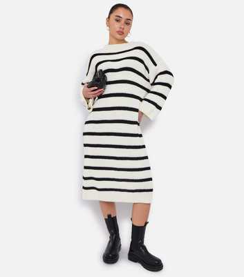 Gini London White Rib Knitted Striped Midi Dress