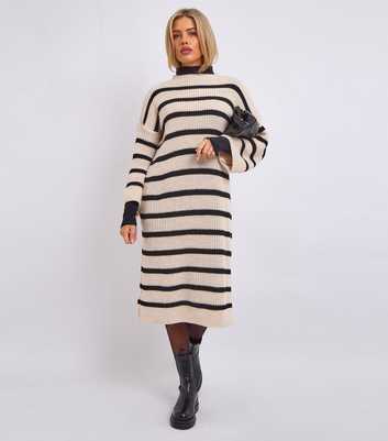 Gini London Cream Striped Knit Midi Dress