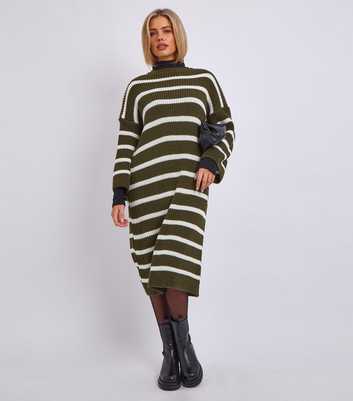 Gini London Olive Striped Knit Midi Dress