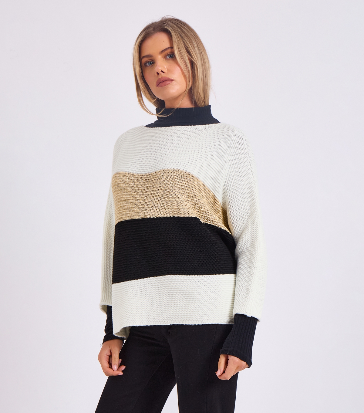 Gini London Women's Cream Chunky Knit Striped Jumper New Look Large