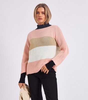 Gini London Pink Chunky Knit Striped Jumper 