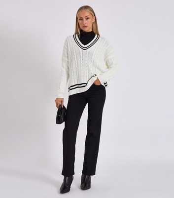 Gini London White Striped Cable Knit Jumper