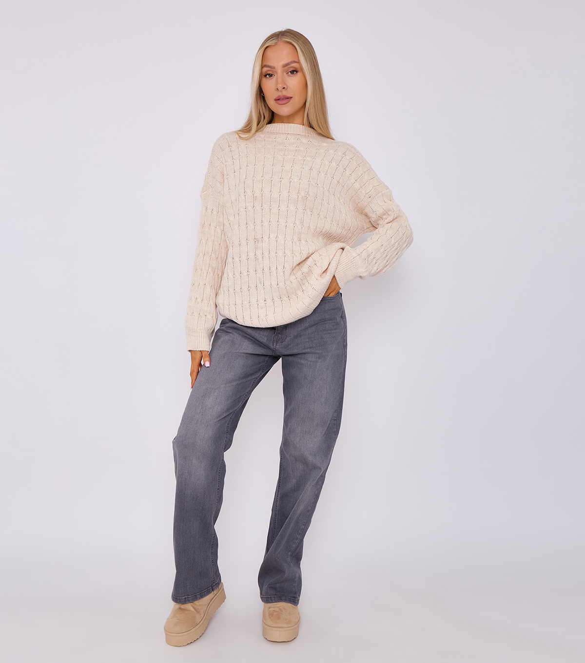 Women's Oatmeal Oversized Cable Knit Jumper Gini London New Look