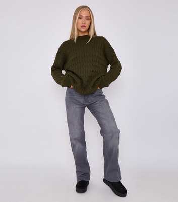 Gini London Olive Oversized Cable Knit Jumper 