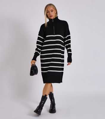 Gini London Black Striped Zipped Neck Jumper Dress