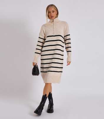 Gini London White Striped Zipped Neck Jumper Dress