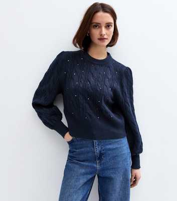 Sunshine Soul Navy Diamante Embellished Jumper