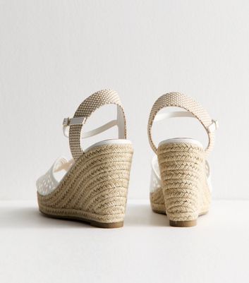 Open Toe White Wedge Shoes Wide Fit White Wide Fit Faux Leather Textured  Peep Toe Wedge Sandals New Look - Main Image