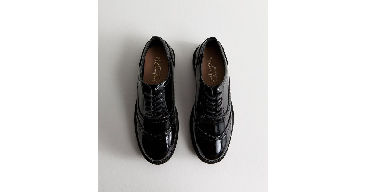 Wide Fit Black Faux Patent Brogues New Look
