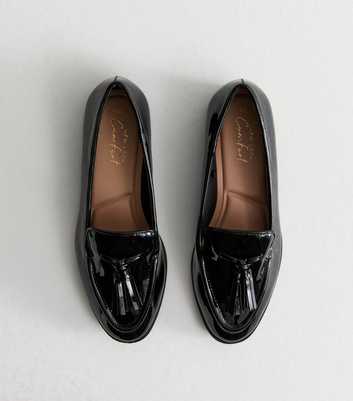 Black Patent Faux Leather Tassel Loafers