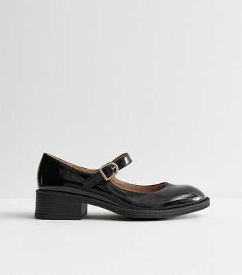 Wide Fit Black Faux Patent Mary Jane Shoes