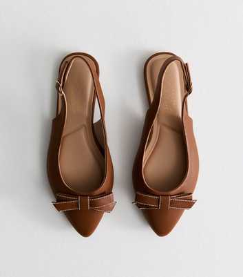 Wide Fit Tan Faux Leather Bow Front Slingback Flats