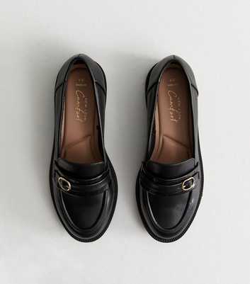 Wide Fit Black Buckled Penny Loafers