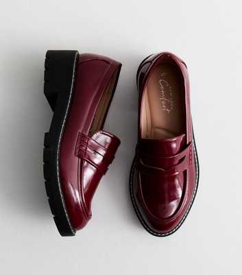 Burgundy Patent Faux Leather Chunky Loafers