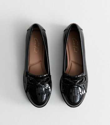 Black Faux Patent Tassel Trim Loafers