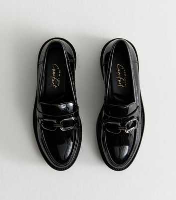 Black Patent Faux Leather Buckle Penny Loafers