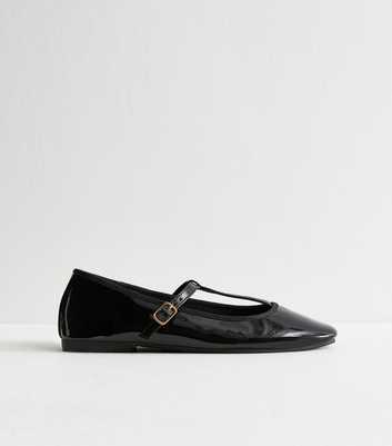 Black Patent Faux Leather T Bar Mary Jane Flats