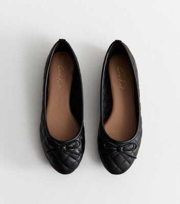 Black Quilted Faux Leather Ballet Flats