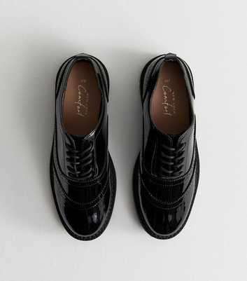 Black Faux Leather Patent-Look Brogues
