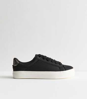 Black Faux Leather Contrast Heel Tab Trainers