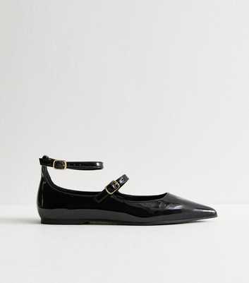 Black Patent Faux Leather Strappy Ballet Flats