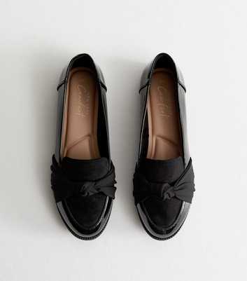 Black Patent Suedette Panel Bow Loafers