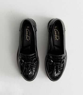 Black Croc Effect Faux Leather Loafers