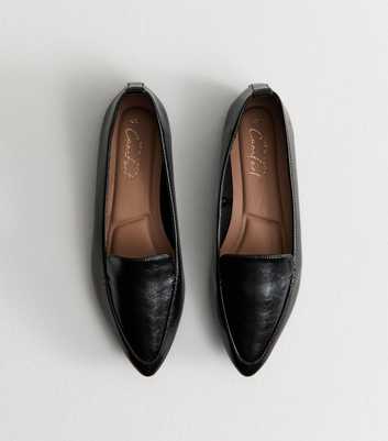 Black Faux Leather Pointed Toe Loafers