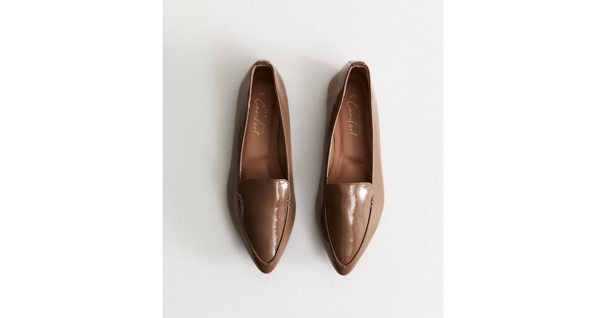 Tan Leather Tan Pointed Toe Loafers Light Brown Faux Leather