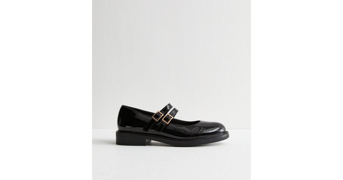 Black Patent Faux Leather Mary Jane Shoes | New Look