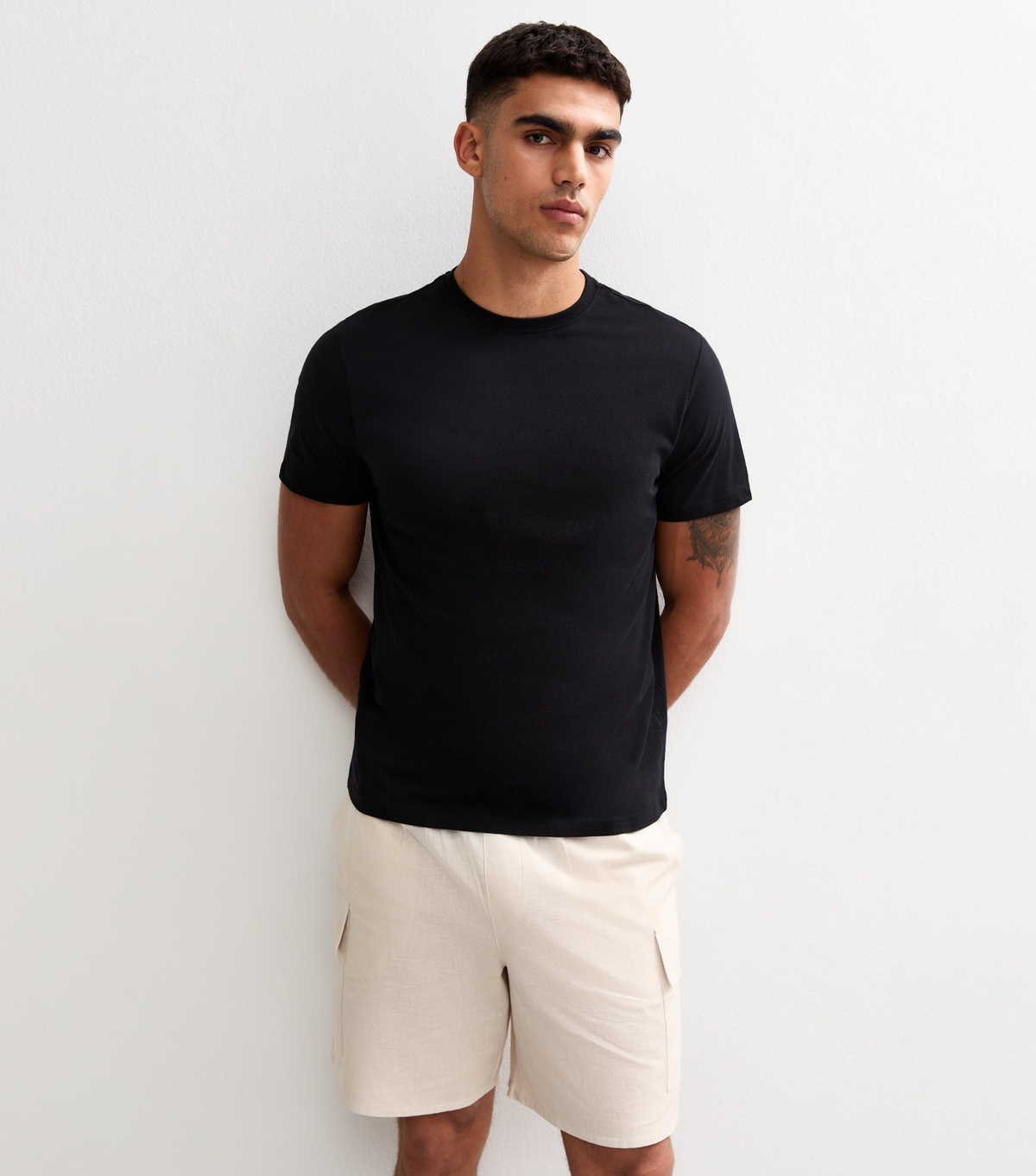 Men's Oatmeal Regular Drawstring Waist Cargo Shorts New Look