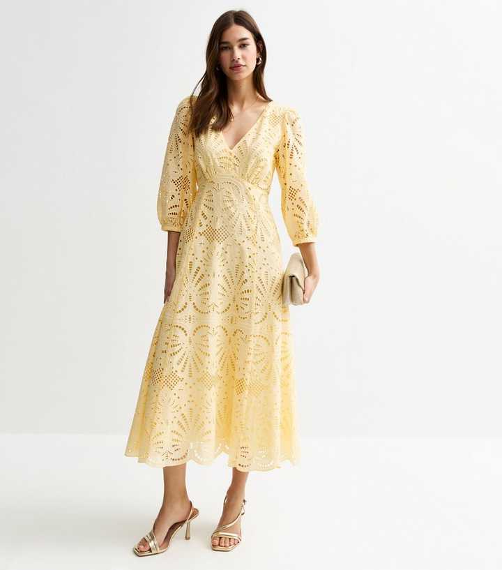 Yellow Broderie Anglaise Midi Dress | New Look Yellow Broderie Anglaise Midi Dress | New Look