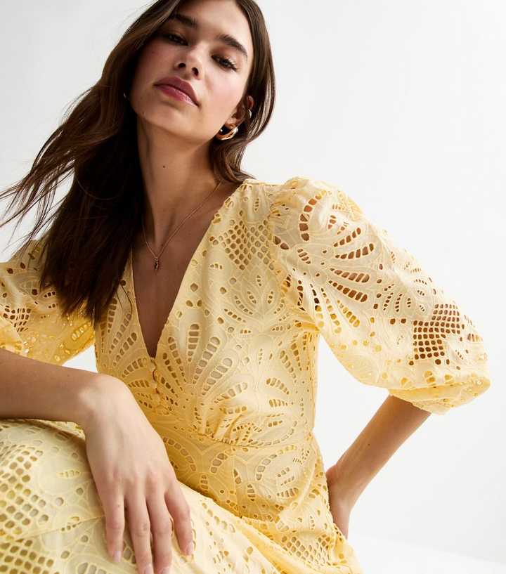chinese dress ladies Elise Cotton Midi Dress in Butter Yellow