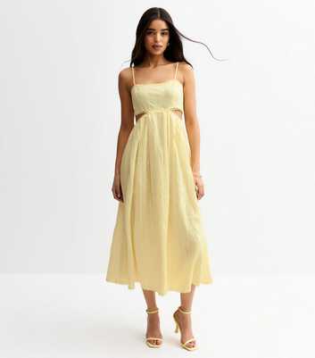 Yellow Textured Stripe Cut Out Maxi Dress