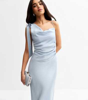 Light Blue One Shoulder Midi Dress