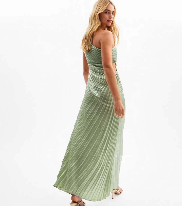 Light Green Metallic Satin Pleated Maxi Dress | New Look